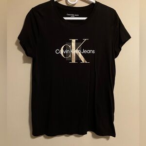 Calvin Klein Jeans Black Tee with Gold Logo Womens Size XL